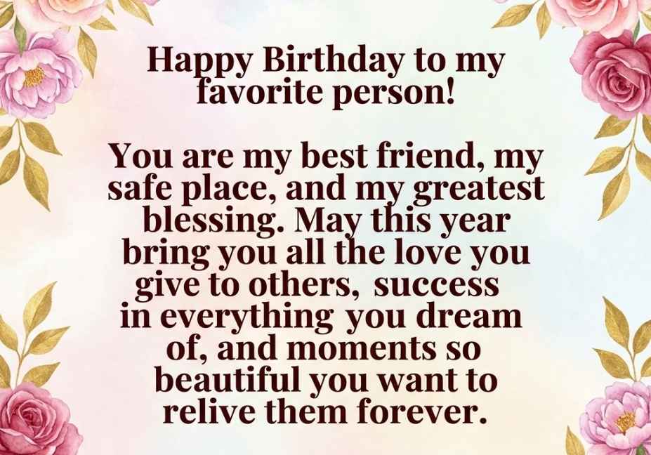 Floral birthday card with heartfelt birthday message for a favorite person.