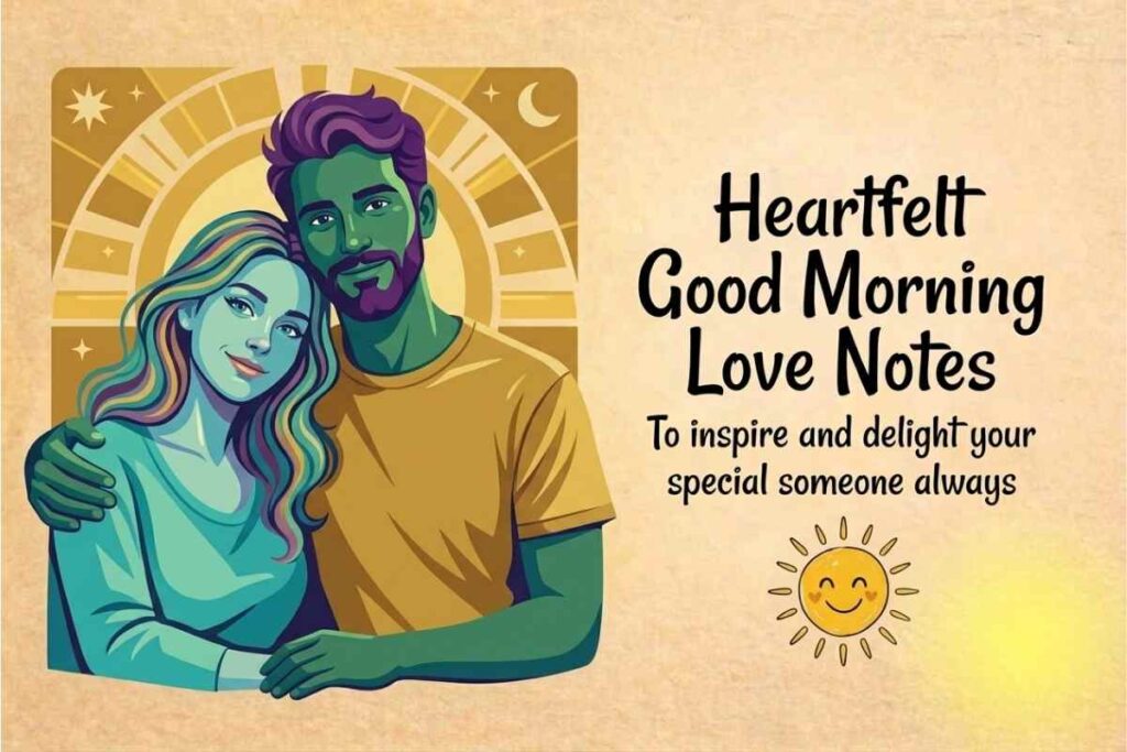 Good Morning Love Messages for Your Special Someone – romantic couple illustration with the title "Heartfelt Good Morning Love Notes to inspire and delight your special someone always
