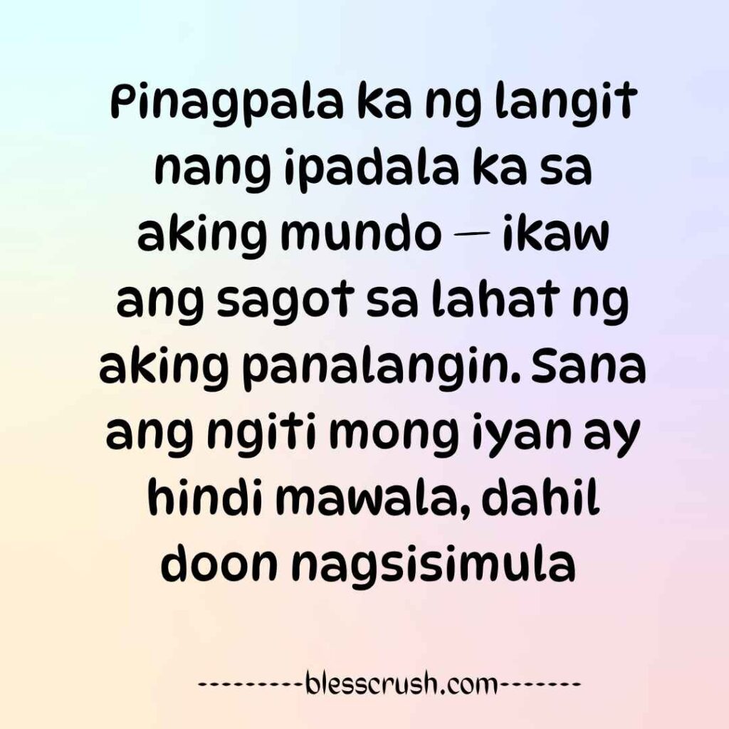 Filipino Pick Up & Rizz Lines about being heaven-sent and answer to prayers - Pinagpala ka ng langit nang ipadala ka sa aking mundo
