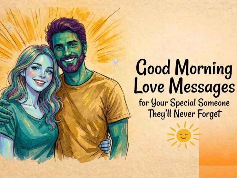 Good Morning Love Messages for Your Special Someone They'll Never Forget – smiling couple with a warm sunrise background and cheerful sun icon