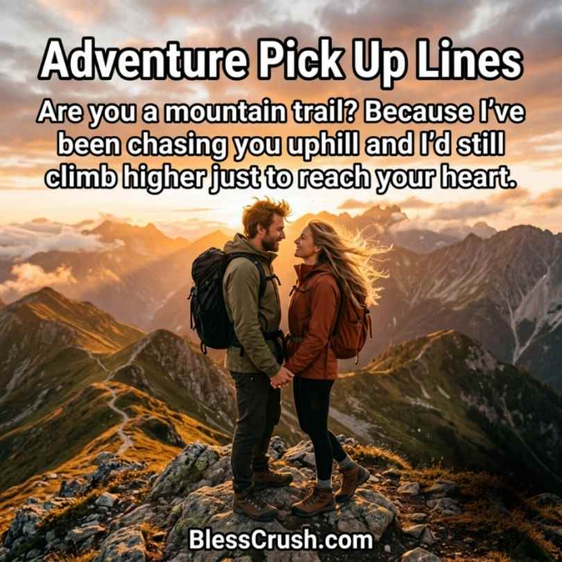 Adventure Pick Up Lines - couple embracing at cliff edge during ocean sunset
