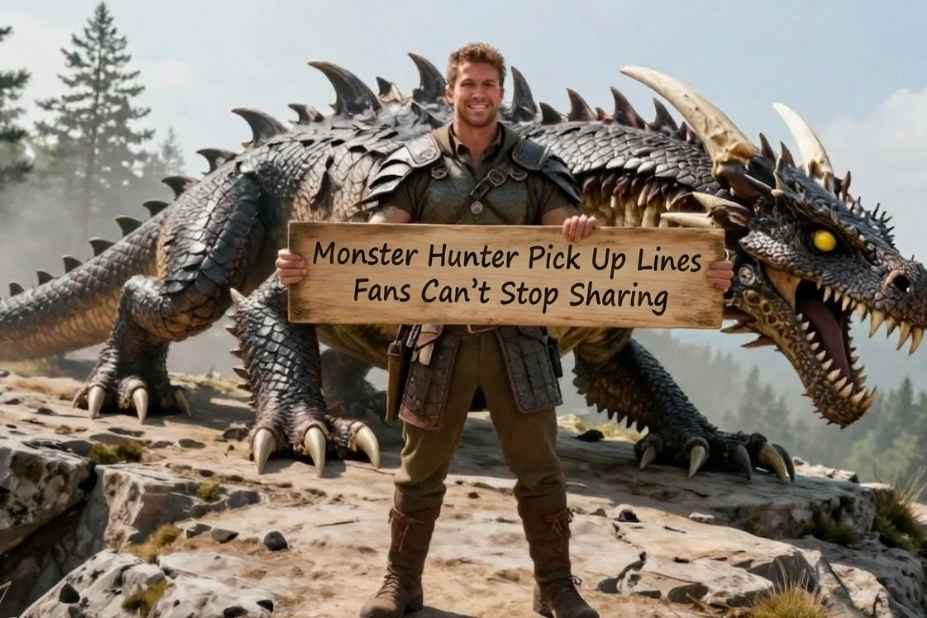 Monster Hunter pick up lines fans can't stop sharing – hunter holding wooden sign with dragon