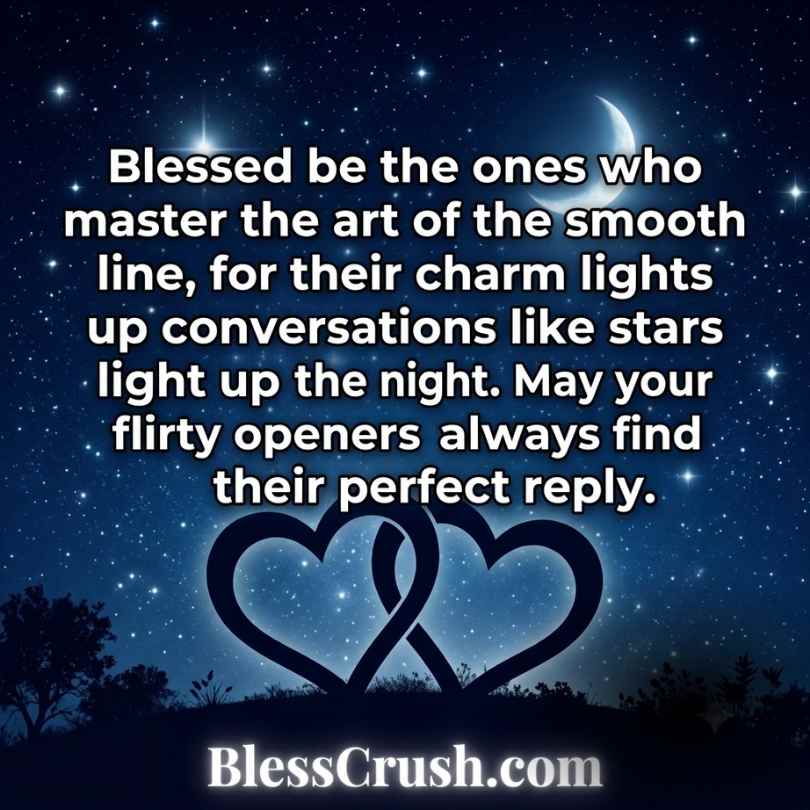 Smooth Pick Up Lines starry night quote with crescent moon and intertwined hearts
