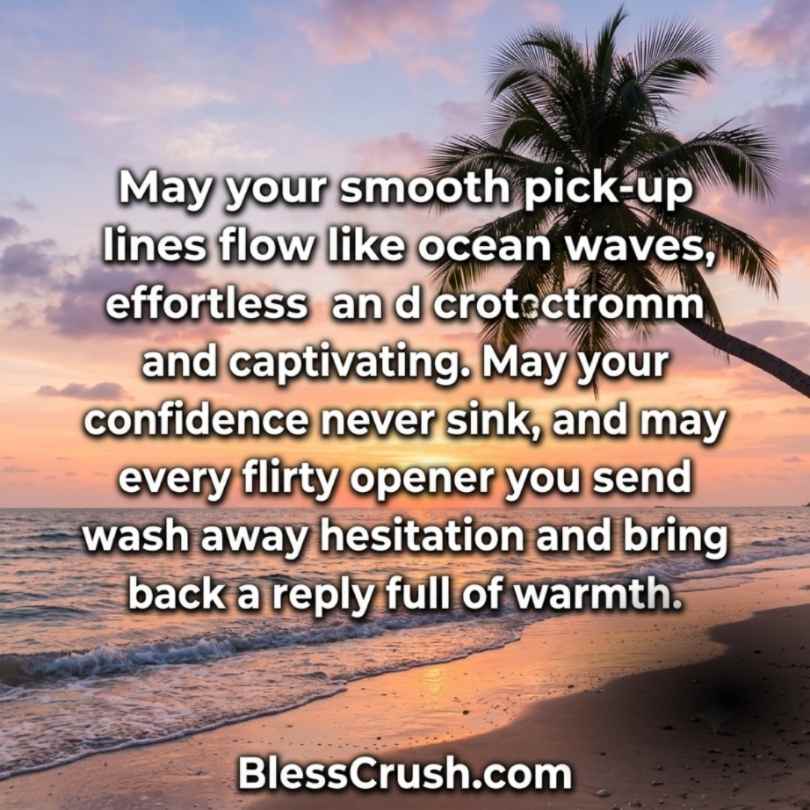 Smooth Pick Up Lines ocean wave quote with palm tree beach sunset background

