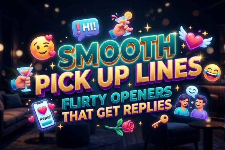 Smooth Pick Up Lines banner with flirty openers that get replies bold neon text