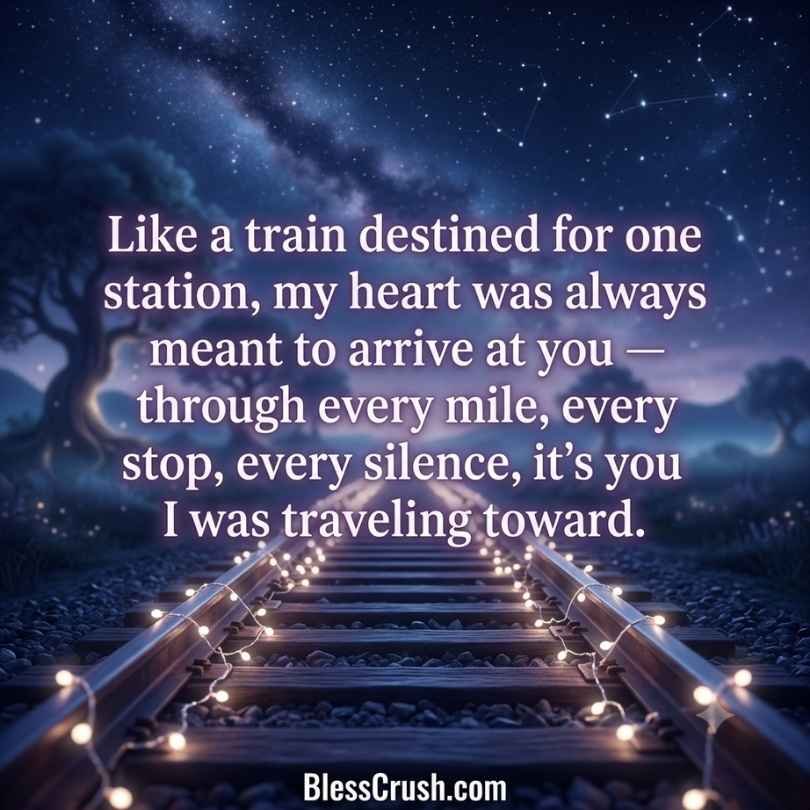 Track pick up lines quote about a train destined for one station under starry night sky