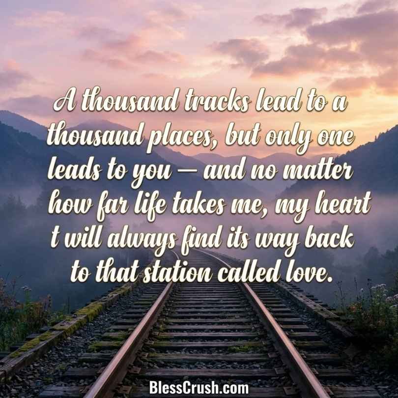 Track pick up lines quote about a thousand tracks leading back to love on a misty mountain railway