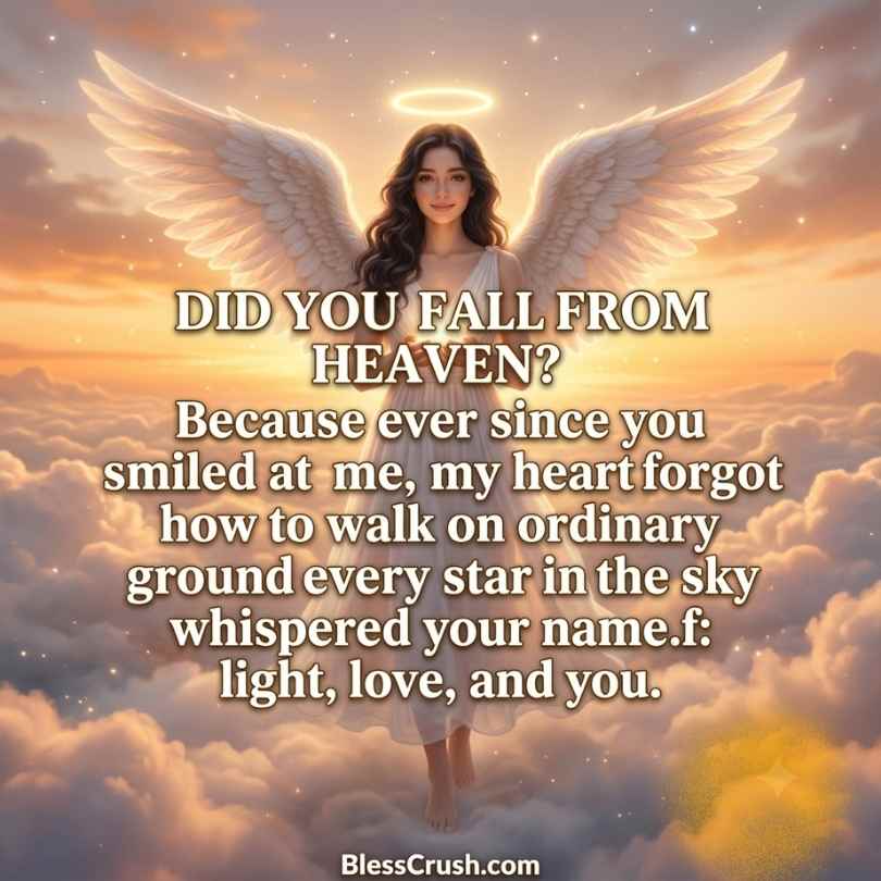 "Fall From Heaven Pick Up Lines – Did You Fall From Heaven angel quote with sunset clouds"
