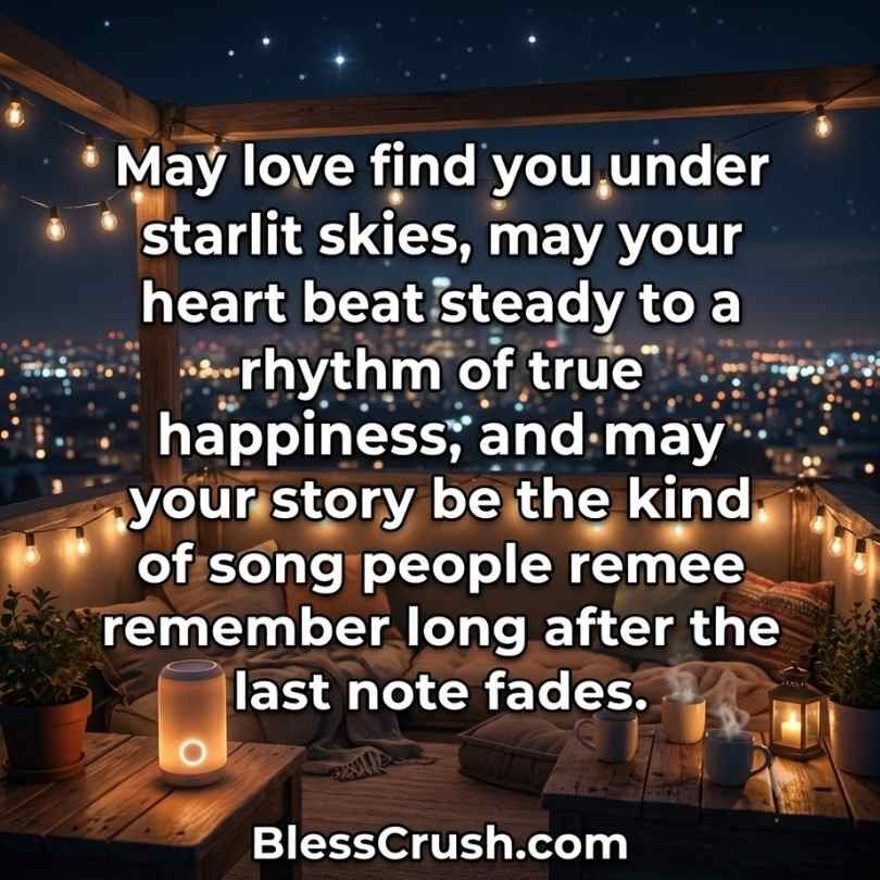 Beatles Pickup Lines quote card with starlit rooftop city skyline background