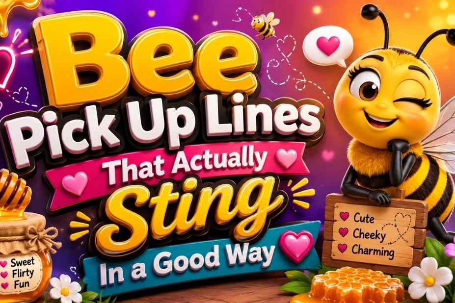 "Bee Pickup Lines That Actually Sting in a Good Way — cute flirty bee cover image with honey jar"