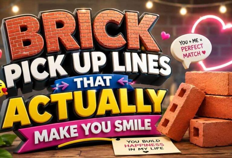 Brick Pickup Lines that actually make you smile with colorful 3D brick typography and romantic hearts