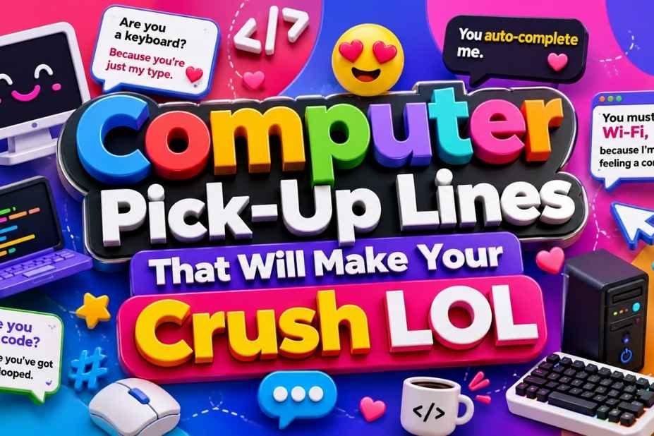 Computer Pickup Lines that will make your crush LOL - funny tech-themed pickup lines cover image
