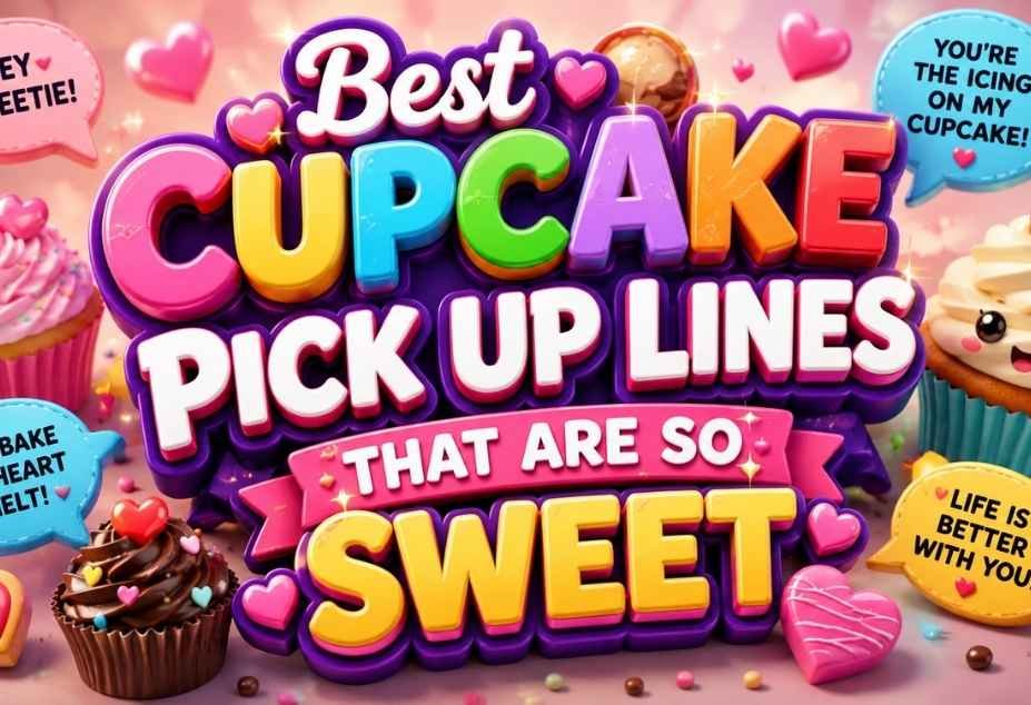Best Cupcake Pickup Lines that are so sweet – colorful title graphic with cupcakes and hearts