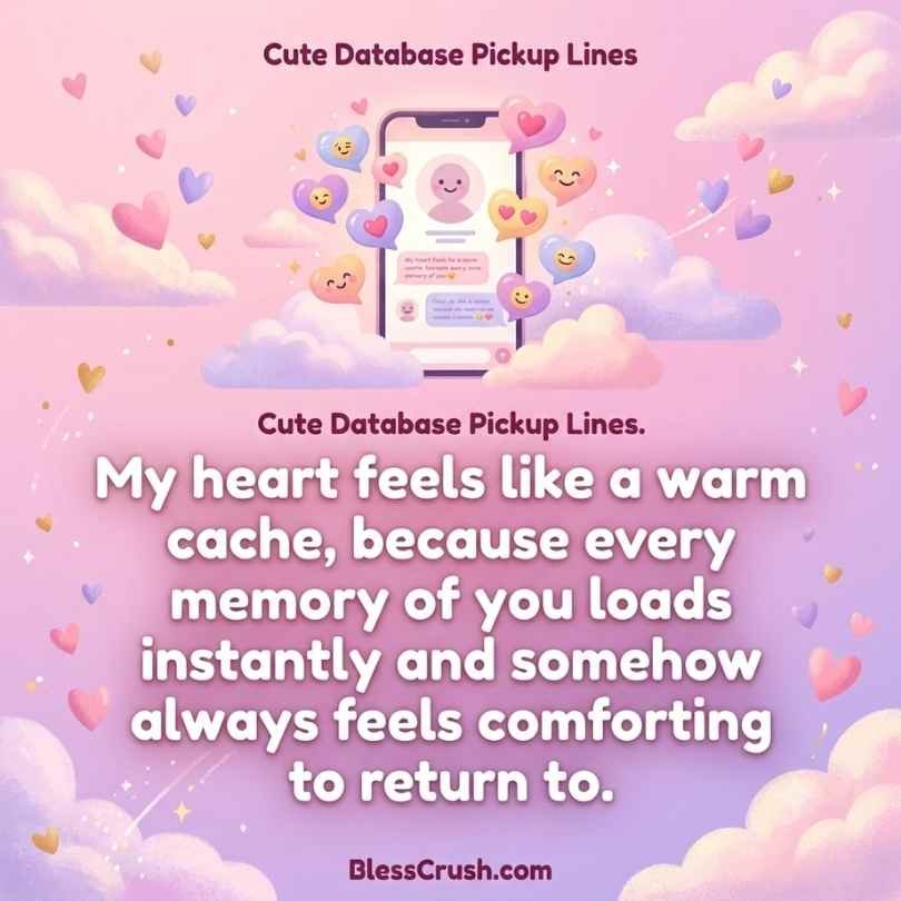 Cute database pick up lines comparing love to a warm, comforting cache