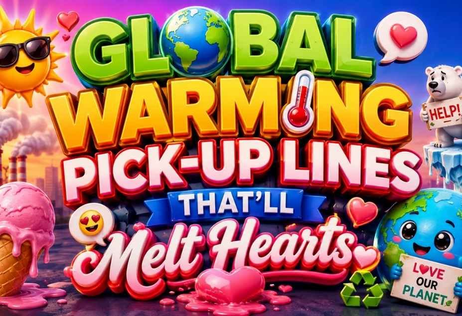 Global warming pickup lines that'll melt hearts - featured cover image with Earth, polar bear, and ice cream