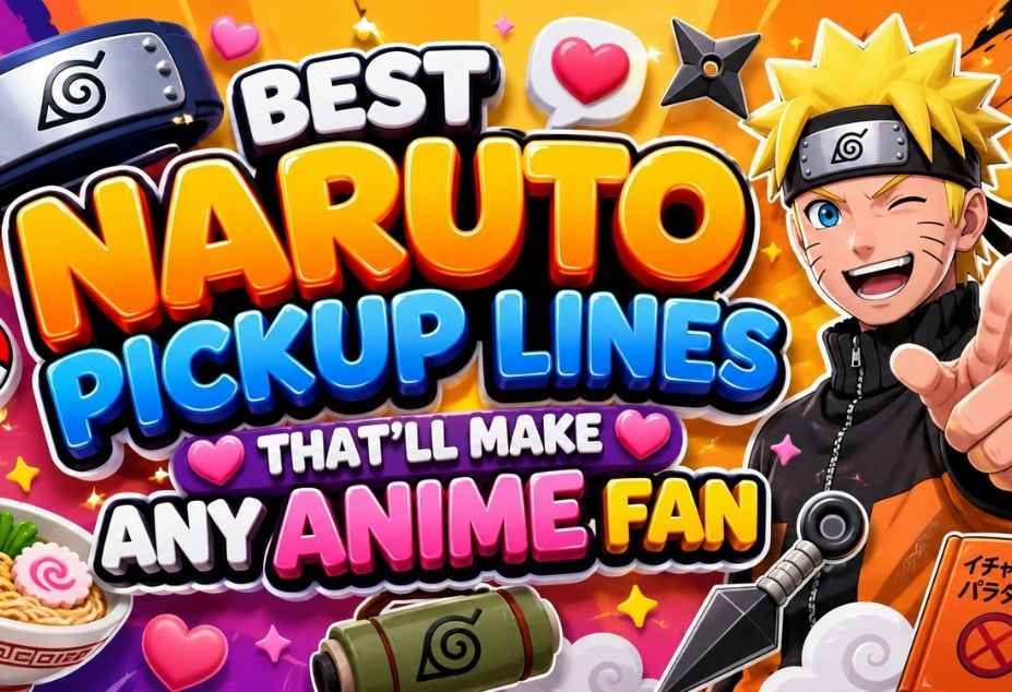 Naruto Pickup Lines – Best Naruto pickup lines for anime fans with Naruto-themed 3D graphics and colorful icons