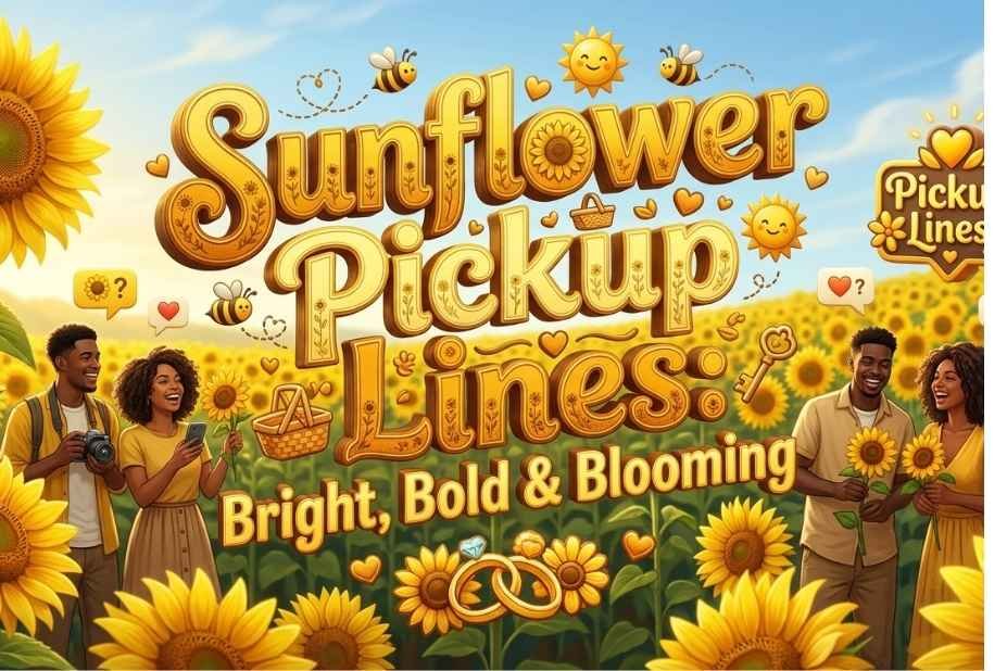 Sunflower pick up lines: bright, bold and blooming - couples in a sunflower field illustration