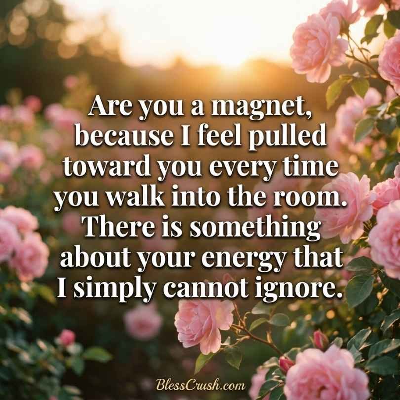 Sweet pickup lines comparing someone's energy to a magnet pulling you close