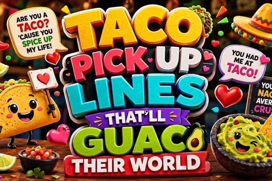 Taco Pickup Lines That'll Guac Their World - featured cover image with taco and guacamole characters