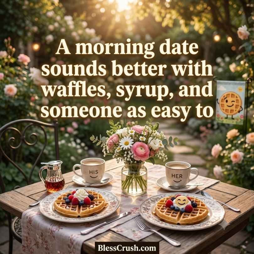 Cute waffle pick up lines for a morning date with heart-shaped waffles and coffee mugs
