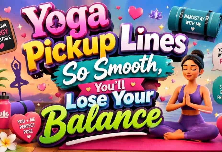 Yoga Pickup Lines so smooth you'll lose your balance - woman in lotus pose on pink yoga mat